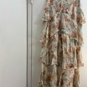 Zara Women’s Floral Ruffle Trousers with a Sheer, Layered Design. Size S